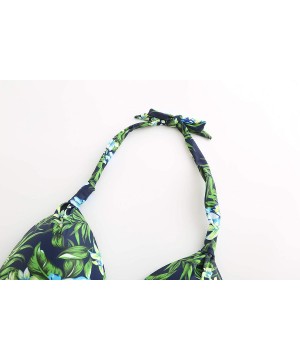 Women's Halter Swimwear Printed Two Piece Bikini Sets - Black Green Blue - CV18U2GA0K2 $16.37-Sets