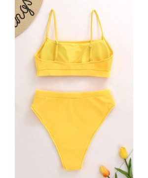 Womens High Waisted Swimsuits Bottom Padded Bathing Suits Bikini Sets Top Two Piece Swimwear - Yellow - C0194YLYNWZ $33.17-Sets