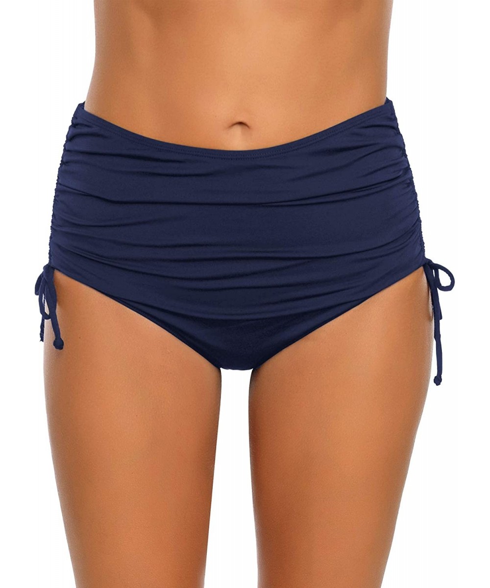 Women's High Waisted Swim Skirt Ruched Bikini Tankini Swim Bottom with Brief - Navy 2 - CU18O80CUWR $19.47-Bottoms