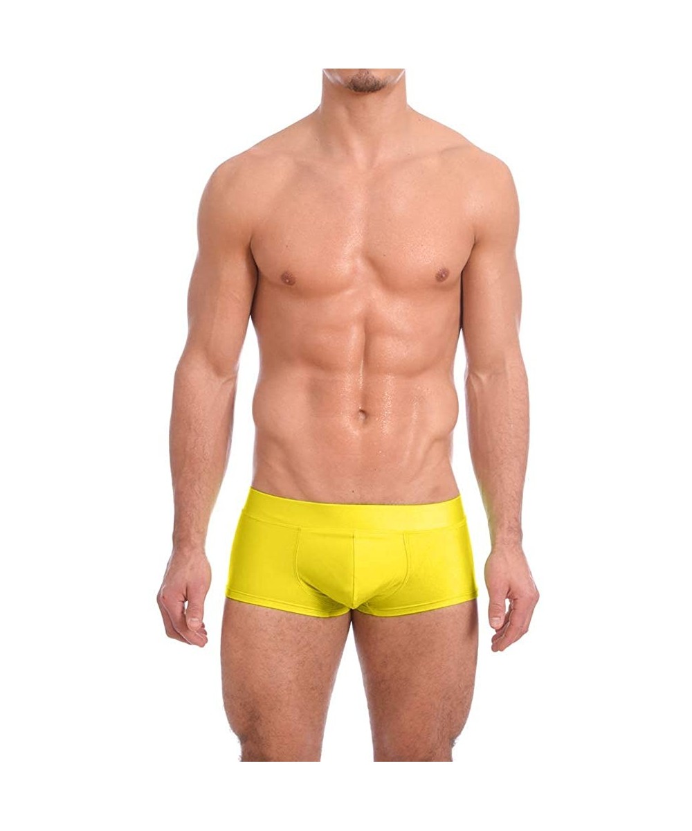 Mens New Solid Hot Body Boxer Swimsuit - Yellow - CB194AM0527 $20.61-Racing