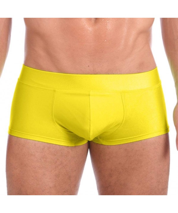 Mens New Solid Hot Body Boxer Swimsuit - Yellow - CB194AM0527 $20.61-Racing