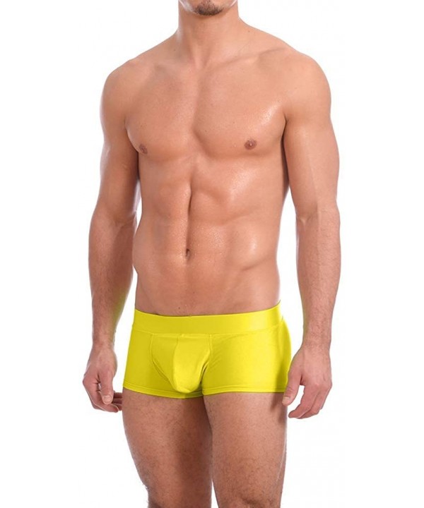 Mens New Solid Hot Body Boxer Swimsuit - Yellow - CB194AM0527 $20.61-Racing