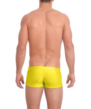 Mens New Solid Hot Body Boxer Swimsuit - Yellow - CB194AM0527 $20.61-Racing