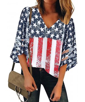 Women's Summer Short Sleeve Tops Tie Dye Stripe Blouses Grils Sunflower American Flag Tunic Tees Causal Loose T Shirts - 7 - ...