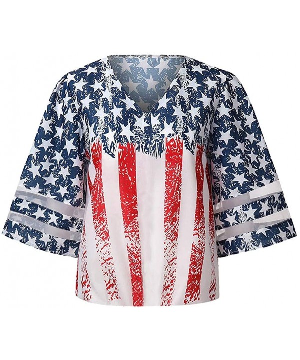 Women's Summer Short Sleeve Tops Tie Dye Stripe Blouses Grils Sunflower American Flag Tunic Tees Causal Loose T Shirts - 7 - ...