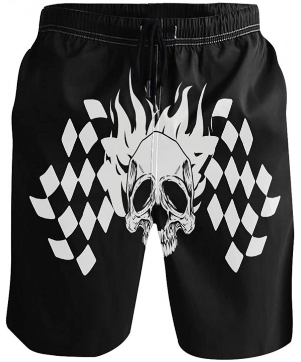 Mens Surfing Shorts The Flag of Trinidad and Tobago Swim Trunks Shorts - Skull Checkered Flag - CP18XMSE5AA $25.08-Board Shorts