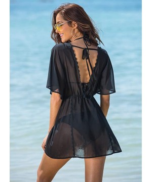 Women's Bathing Suit Chiffon Swimsuit Sexy Bikini Cover Ups Beachwear - Black - CJ194OURX7G $13.60-Cover-Ups