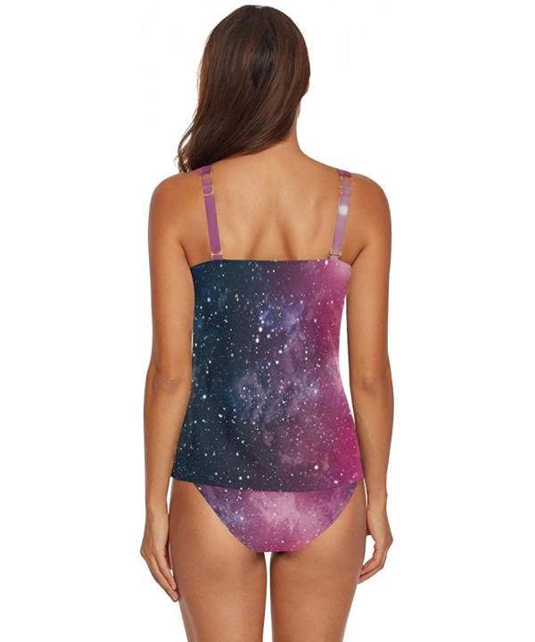 Women's Tankini Swimsuits- Athletic Two Piece Galaxy Swimwear - Stars - CE19DYZ4WOC $24.11-Rash Guards