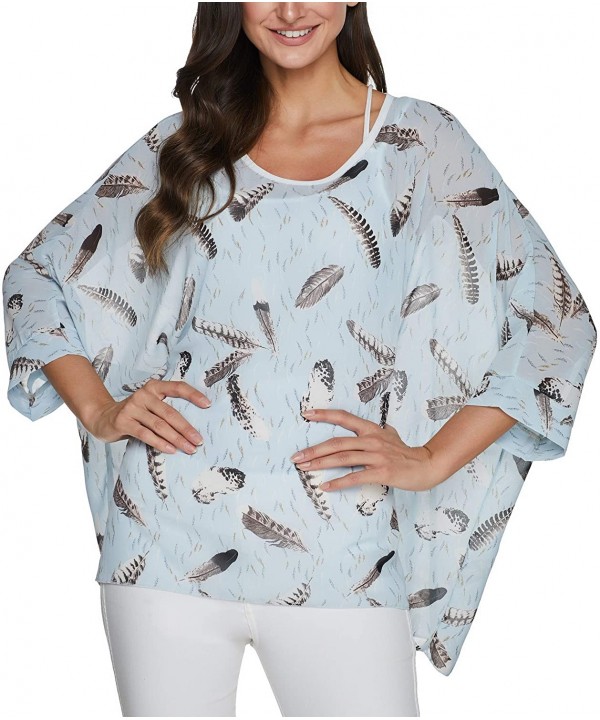 Women Chiffon Blouse Floral Batwing Sleeve Beach Cover Up Loose Tunic Shirt Tops - 4386 - C719978TW3T $12.66-Cover-Ups