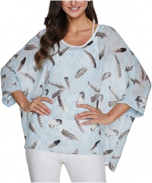 Women Chiffon Blouse Floral Batwing Sleeve Beach Cover Up Loose Tunic Shirt Tops - 4386 - C719978TW3T $12.66-Cover-Ups