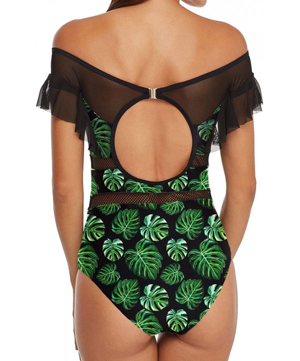 Women One Piece Mesh Flounce Swimsuit Sexy 1PC Off Shoulder Bathing Suit - Green - CH18OZKCHA4 $23.03-One-Pieces