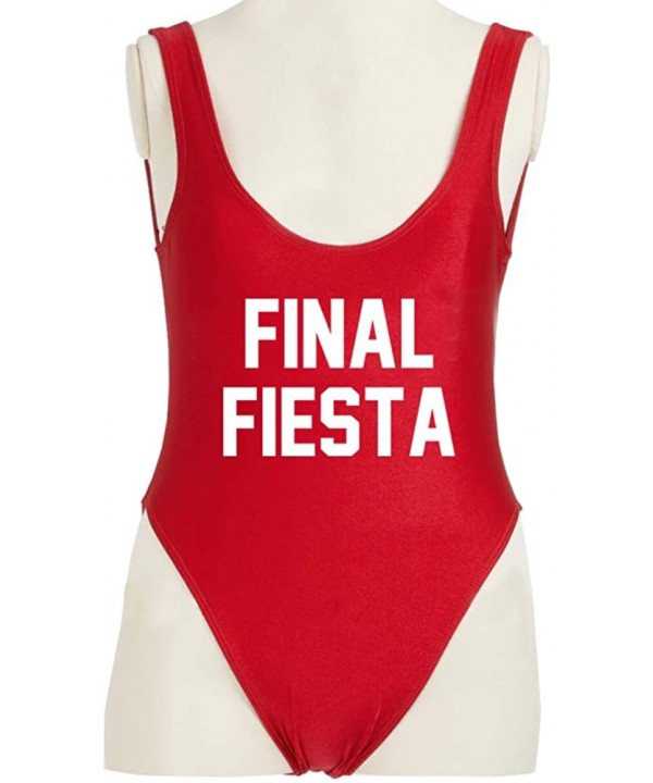 Women's Personalized Text Bathing Suits- Inspired High Cut Low Back One Piece Swimwear - Finalfiesta-red-wh - CI18NHQAOL0 $14...