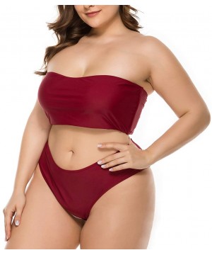 Women Plus Size Bikini Sets Two Piece Snake Print Swimsuits High Cut Bandeau Ladies Swimwear Bathing Suit Red Wine - CL193RUR...