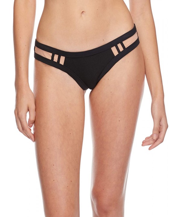 Junior's Guava Audrey Low Rise Bikini Bottom - Scandal Ribbed Black - C118HW68QQL $18.80-Tankinis