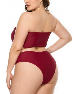 Women Plus Size Bikini Sets Two Piece Snake Print Swimsuits High Cut Bandeau Ladies Swimwear Bathing Suit Red Wine - CL193RUR...