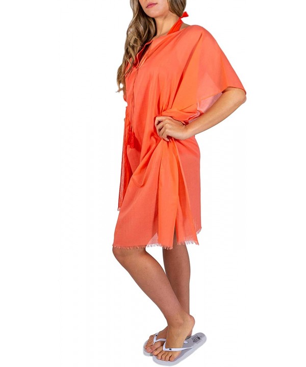 Women's Kaftan Dress - Beach Swimsuit Cover Up Cool Summer Outfit 100% Organic Cotton Lightweight One Size Fits All - Bright ...