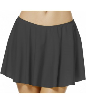 Women's Solid Ruffle Skirted Bikini Bottom Layered Swim Shorts - Black - C617Y00O0UX $21.60-Tankinis