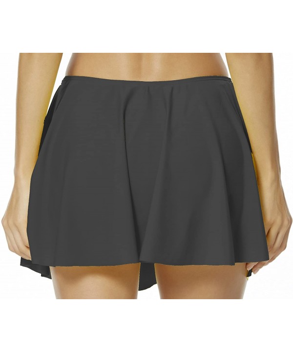 Women's Solid Ruffle Skirted Bikini Bottom Layered Swim Shorts - Black - C617Y00O0UX $21.60-Tankinis