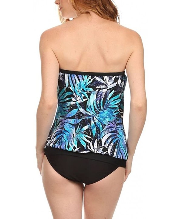 Women's Bandeau Blouson Tie Tankini - Blue\green - CO12CGAO32D $27.95-Tops