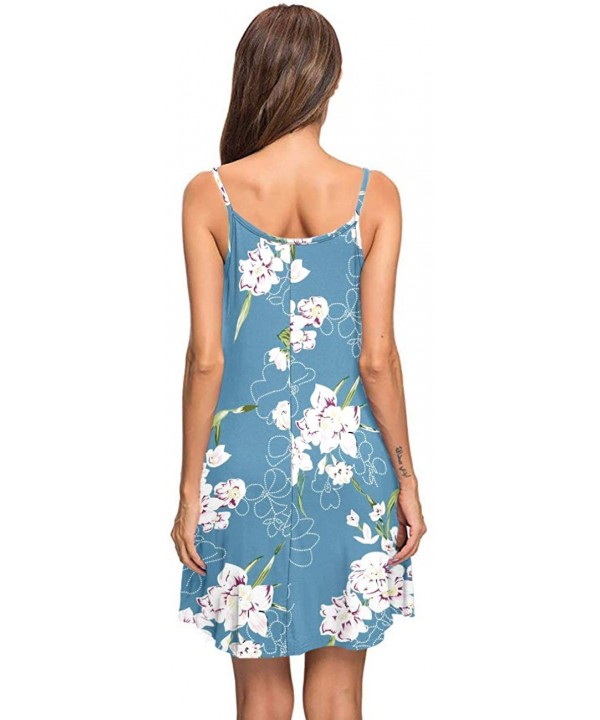 Women's Summer Spaghetti Strap Casual Swing Tank Beach Cover Up Dress with Pockets - Floral Light Blue - C9190H2GCI0 $21.89-C...