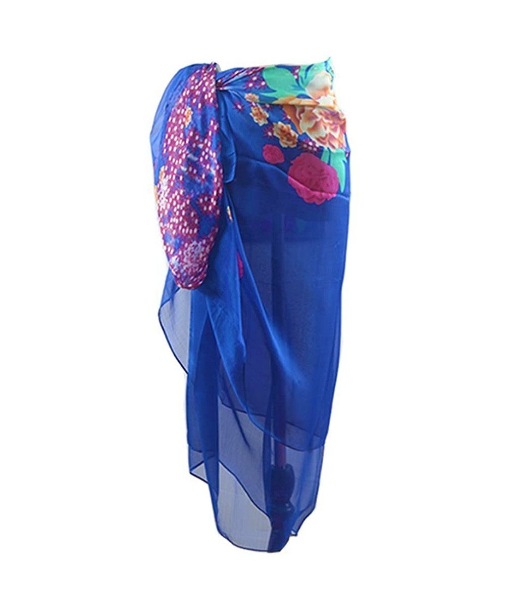 Womens Chiffon Swimwear Plus Size Bathing Suit Cover Ups Beach Sarong Wrap - 04 Royal Blue / Flower - CY18CXC2G23 $15.94-Cove...