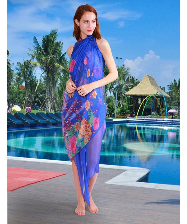 Womens Chiffon Swimwear Plus Size Bathing Suit Cover Ups Beach Sarong Wrap - 04 Royal Blue / Flower - CY18CXC2G23 $15.94-Cove...