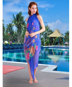 Womens Chiffon Swimwear Plus Size Bathing Suit Cover Ups Beach Sarong Wrap - 04 Royal Blue / Flower - CY18CXC2G23 $15.94-Cove...