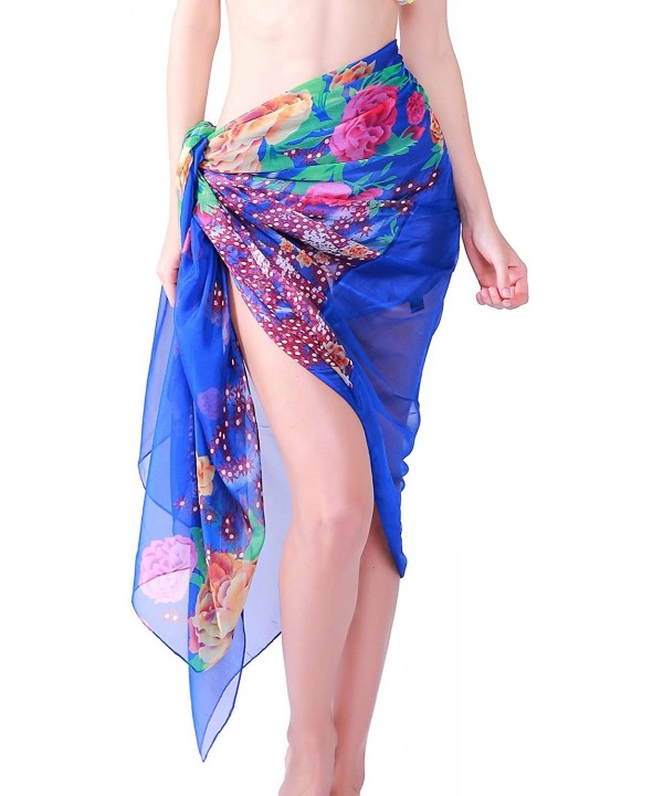 Womens Chiffon Swimwear Plus Size Bathing Suit Cover Ups Beach Sarong Wrap - 04 Royal Blue / Flower - CY18CXC2G23 $15.94-Cove...