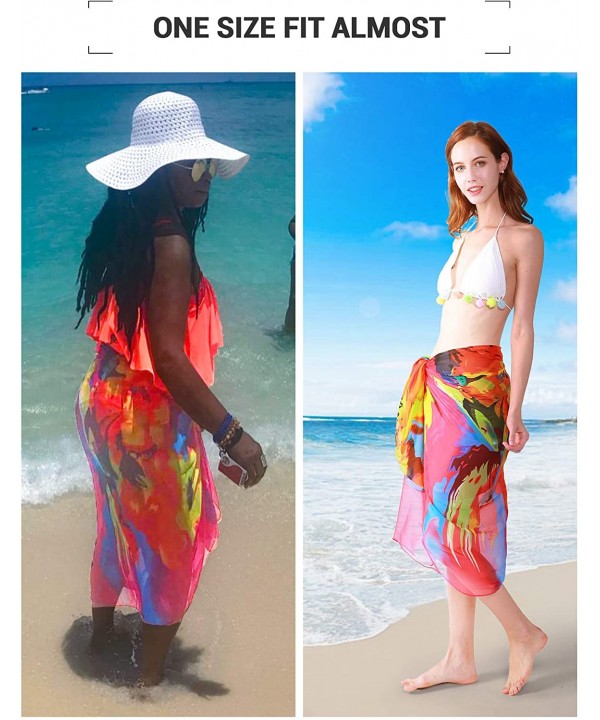 Womens Chiffon Swimwear Plus Size Bathing Suit Cover Ups Beach Sarong Wrap - 04 Royal Blue / Flower - CY18CXC2G23 $15.94-Cove...