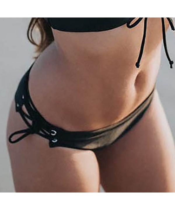 Hipster Bikini Panties Womens Sexy Brazilian Cheeky Bikini Bottoms Strappy String Panties Hipster Thong Swimwear Black - CC19...