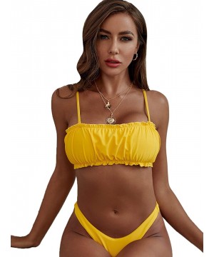 Women's Tribal Print Triangle Top and High Cut Thong Bikini Set - Yellow - C31969Y0RT0 $9.31-Sets