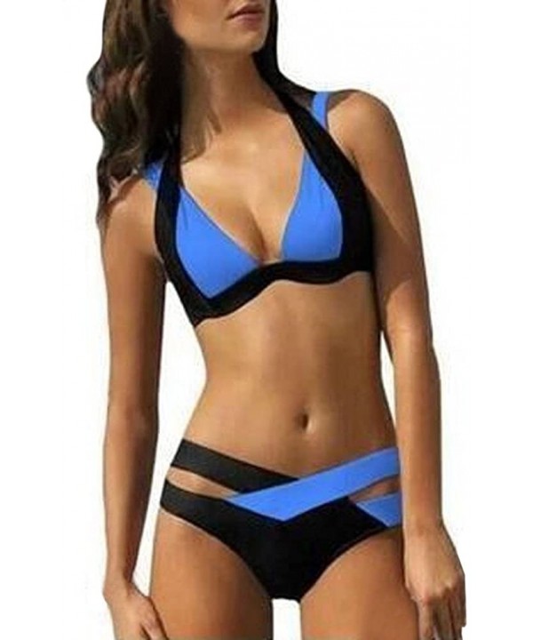 Swimsuit Sexy Swimwear Women Swim Beach Wear Print Bandage Swimsuit - Blue - CF18OEE9UCS $14.48-One-Pieces