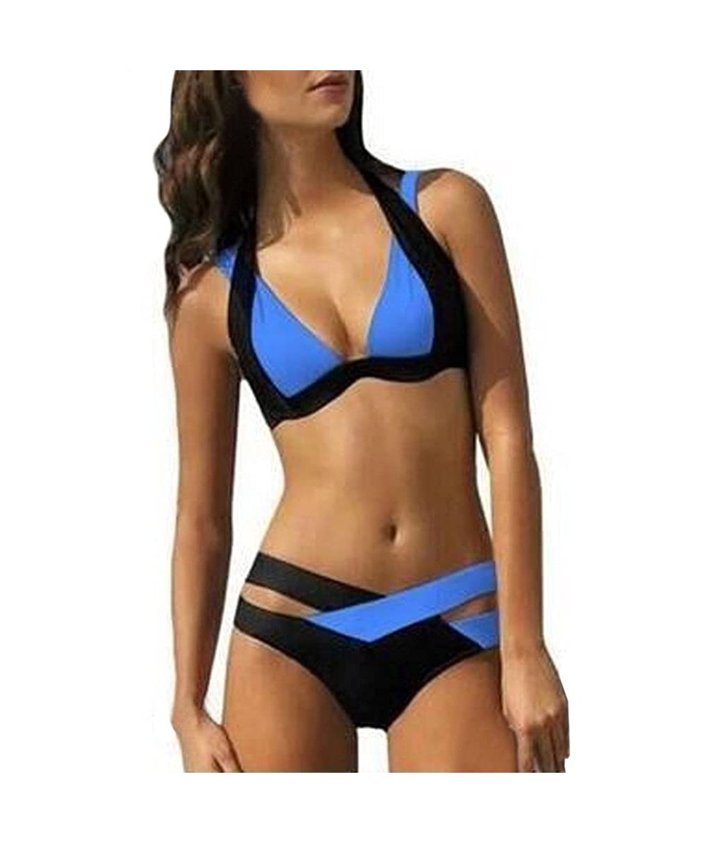 Swimsuit Sexy Swimwear Women Swim Beach Wear Print Bandage Swimsuit - Blue - CF18OEE9UCS $14.48-One-Pieces