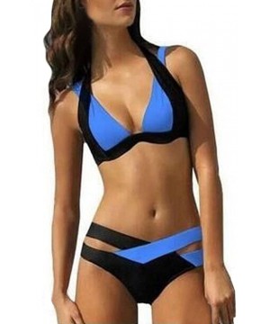 Swimsuit Sexy Swimwear Women Swim Beach Wear Print Bandage Swimsuit - Blue - CF18OEE9UCS $14.48-One-Pieces