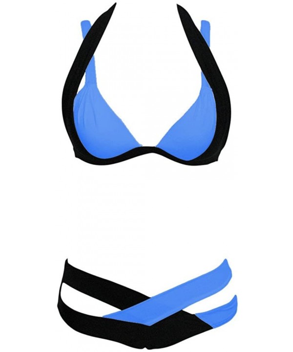 Swimsuit Sexy Swimwear Women Swim Beach Wear Print Bandage Swimsuit - Blue - CF18OEE9UCS $14.48-One-Pieces