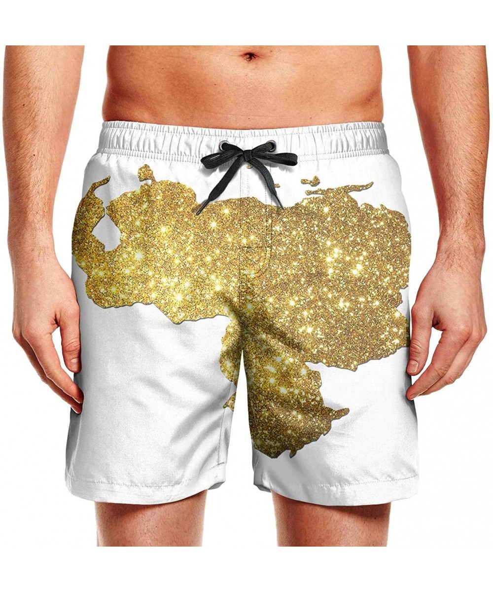 Men's Board Shorts Quick Dry Saint Lucia's Flag Swim Board Trunks - Venezuela Map Gold - CA18T4SRZX2 $26.13-Board Shorts