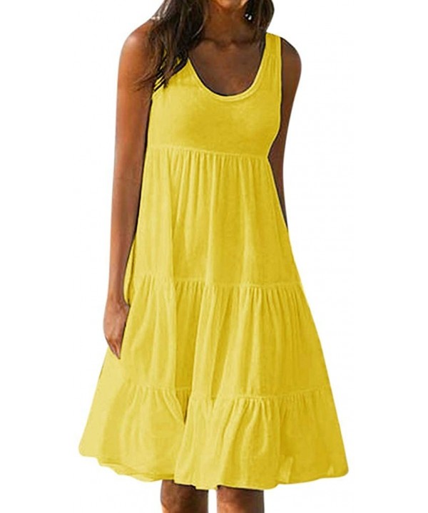 Women's Solid Midi T-Shirt Sundress - Yellow - CV18QZ9S3DK $12.04-Cover-Ups