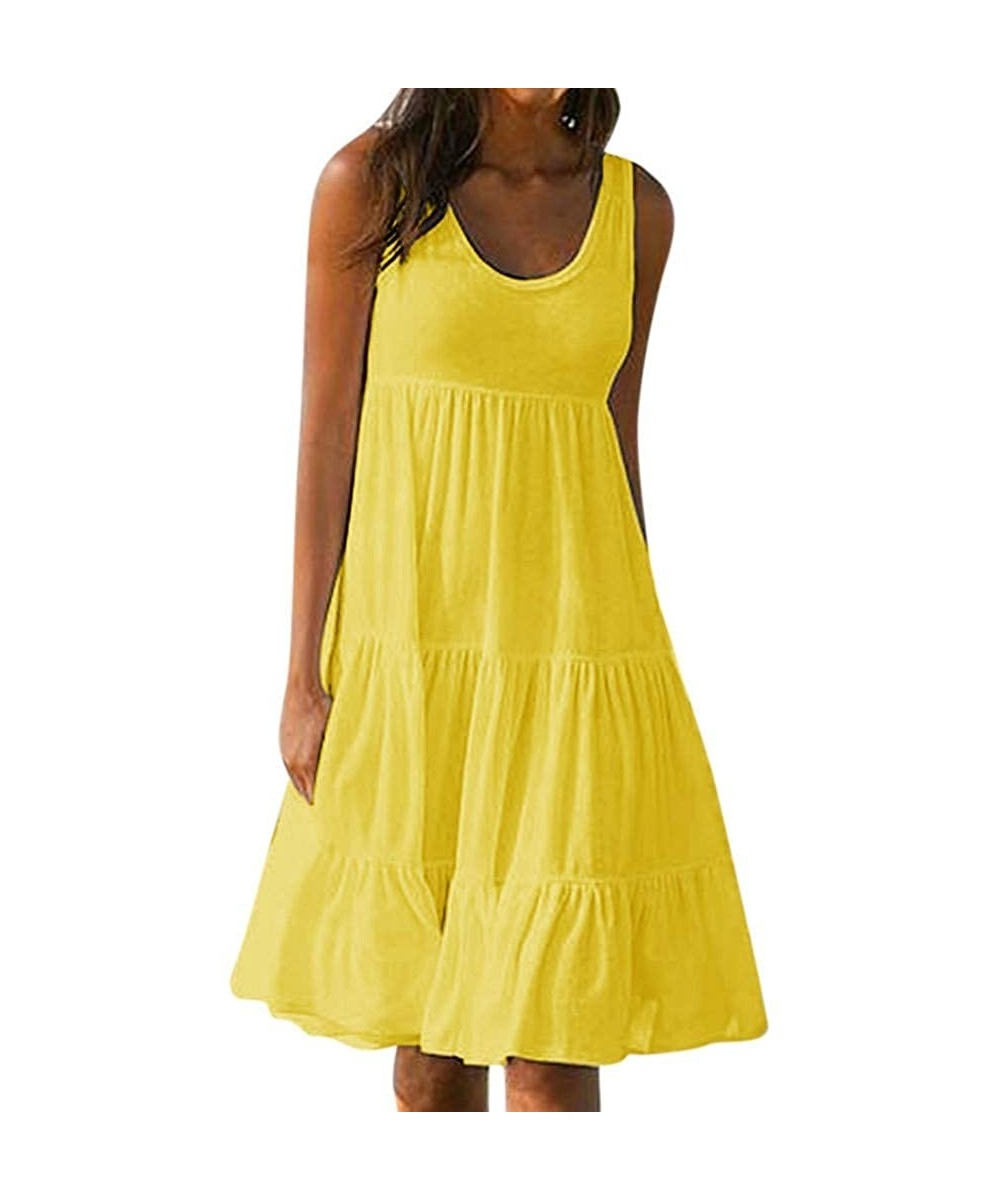 Women's Solid Midi T-Shirt Sundress - Yellow - CV18QZ9S3DK $12.04-Cover-Ups