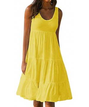 Women's Solid Midi T-Shirt Sundress - Yellow - CV18QZ9S3DK $12.04-Cover-Ups