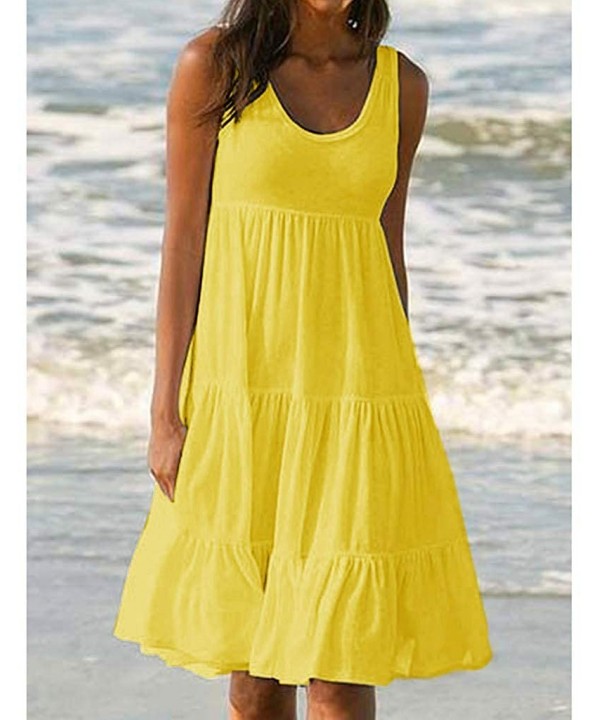 Women's Solid Midi T-Shirt Sundress - Yellow - CV18QZ9S3DK $12.04-Cover-Ups