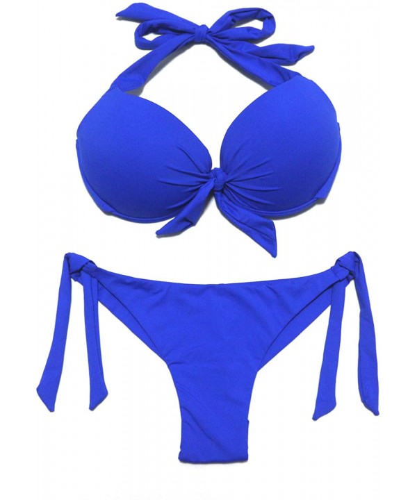 Womens Removable Padded Push Up Bikini Set Tie Side Swimsuit Swimwear - Blue 14 - CL18YSXMN0E $26.22-Sets