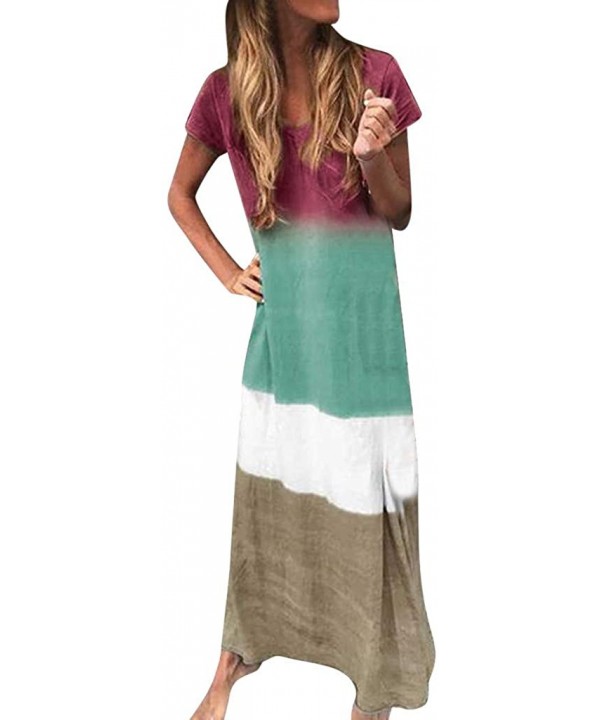 Long Summer Dresses for Women Womens Gradient Color Block Tie Dyed V Neck Sleeveless Loose Long Maxi Dresses Z5 green - CG197...