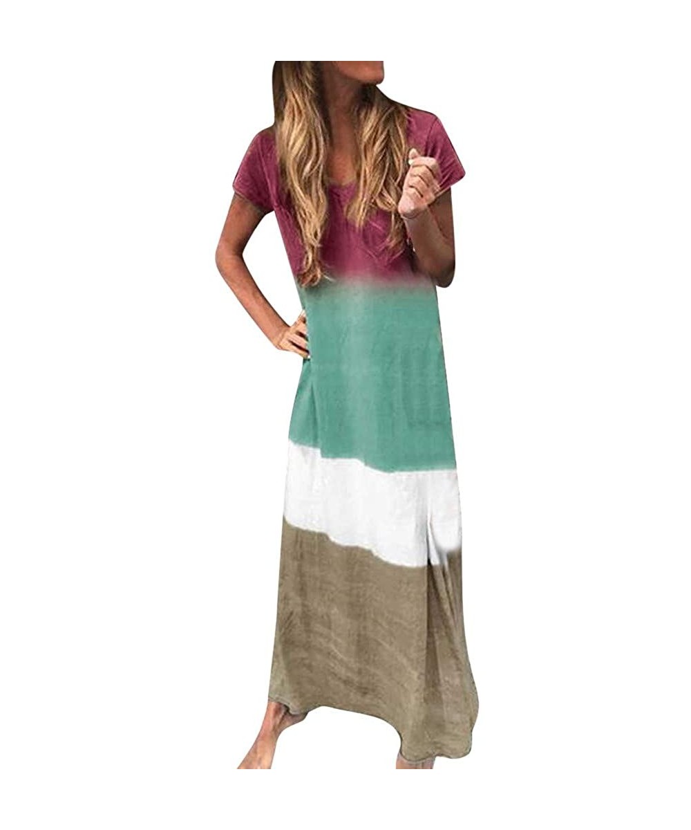 Long Summer Dresses for Women Womens Gradient Color Block Tie Dyed V Neck Sleeveless Loose Long Maxi Dresses Z5 green - CG197...