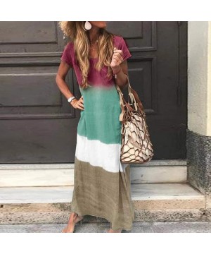 Long Summer Dresses for Women Womens Gradient Color Block Tie Dyed V Neck Sleeveless Loose Long Maxi Dresses Z5 green - CG197...