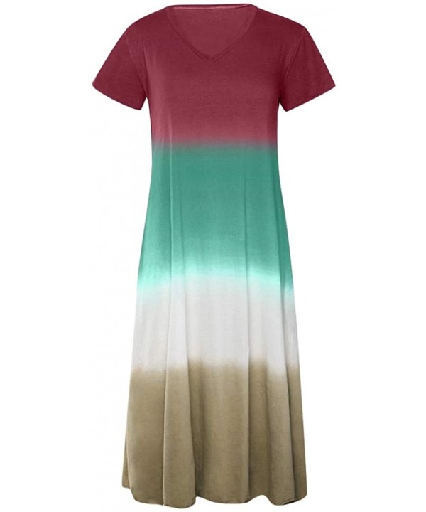 Long Summer Dresses for Women Womens Gradient Color Block Tie Dyed V Neck Sleeveless Loose Long Maxi Dresses Z5 green - CG197...