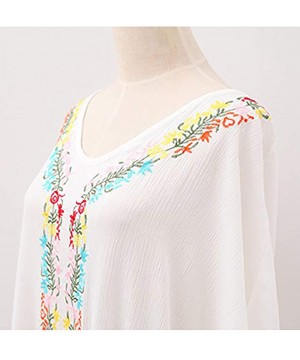 Women Casual Embroidered Bikini Swimsuit Cover Up Holiday Beach Long Dresses - White - CV1935YZD0L $16.83-Cover-Ups