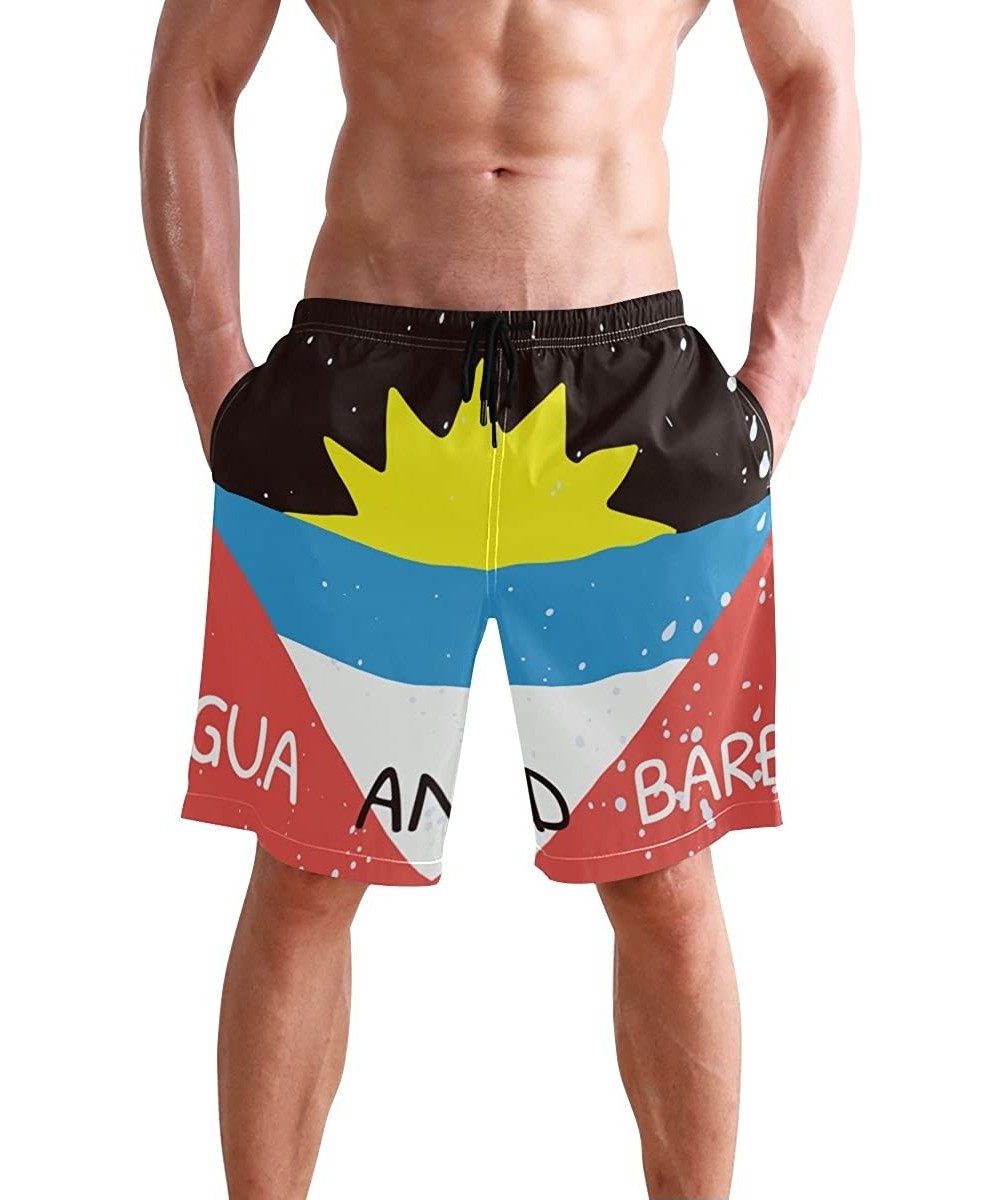 Distressed Antigua and Barbuda Flag Men's Swim Trunks Water Beach Shorts with Pockets - C418GSQ2IM5 $22.98-Trunks