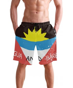 Distressed Antigua and Barbuda Flag Men's Swim Trunks Water Beach Shorts with Pockets - C418GSQ2IM5 $22.98-Trunks