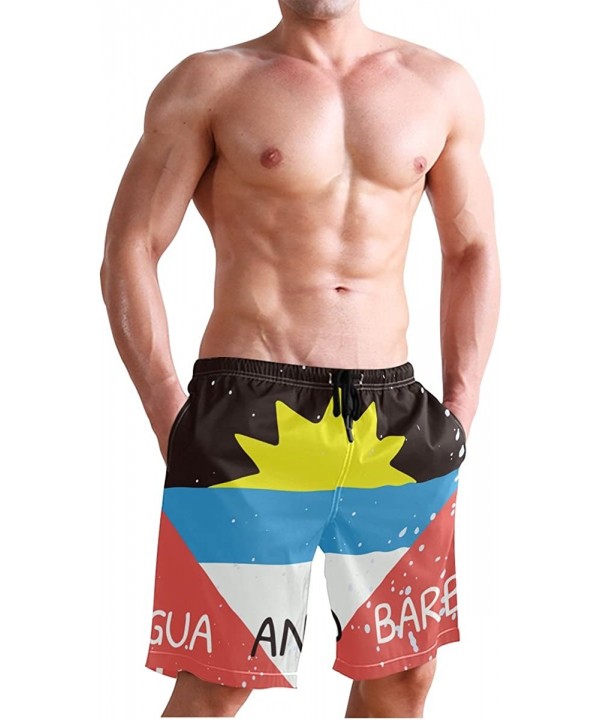 Distressed Antigua and Barbuda Flag Men's Swim Trunks Water Beach Shorts with Pockets - C418GSQ2IM5 $22.98-Trunks