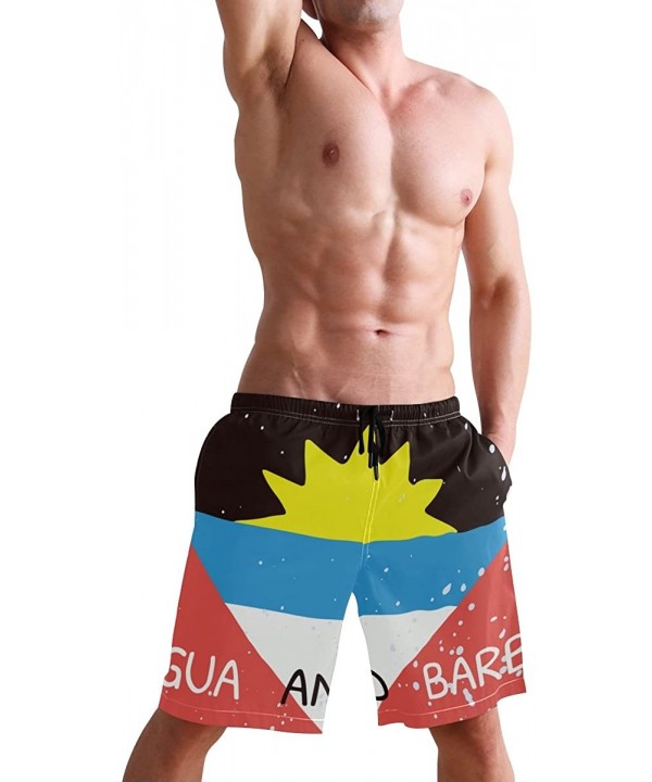 Distressed Antigua and Barbuda Flag Men's Swim Trunks Water Beach Shorts with Pockets - C418GSQ2IM5 $22.98-Trunks